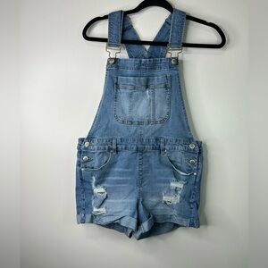 Blue Spice Denim Patch overalls with Pink Embroidered Logo size 9